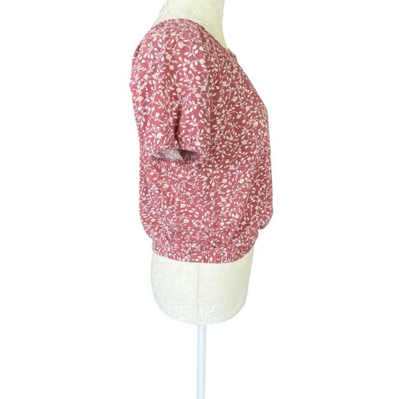 Old Navy dusty rose and cream floral short sleeve stretchy pullover XL crop top - Picture 2 of 8